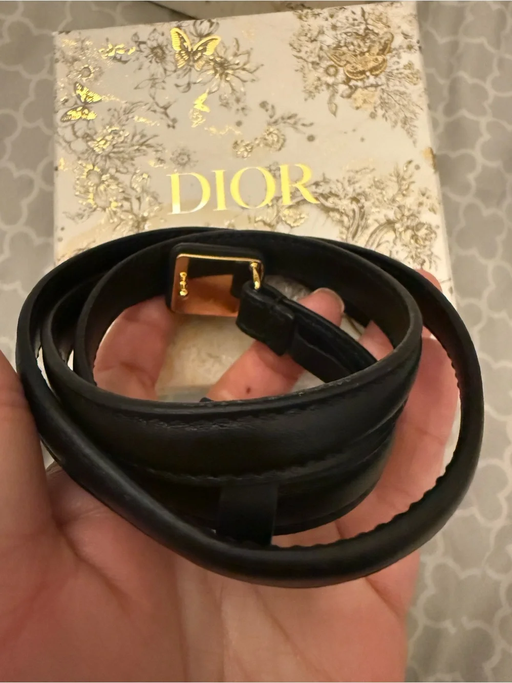 Dior Bobby fine calfskin Slim Belt with Gold-Tone